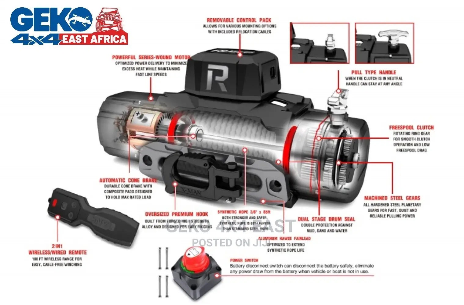 13500lbs 12vdc,Synthetic Rope, Electric Winch, Waterproof