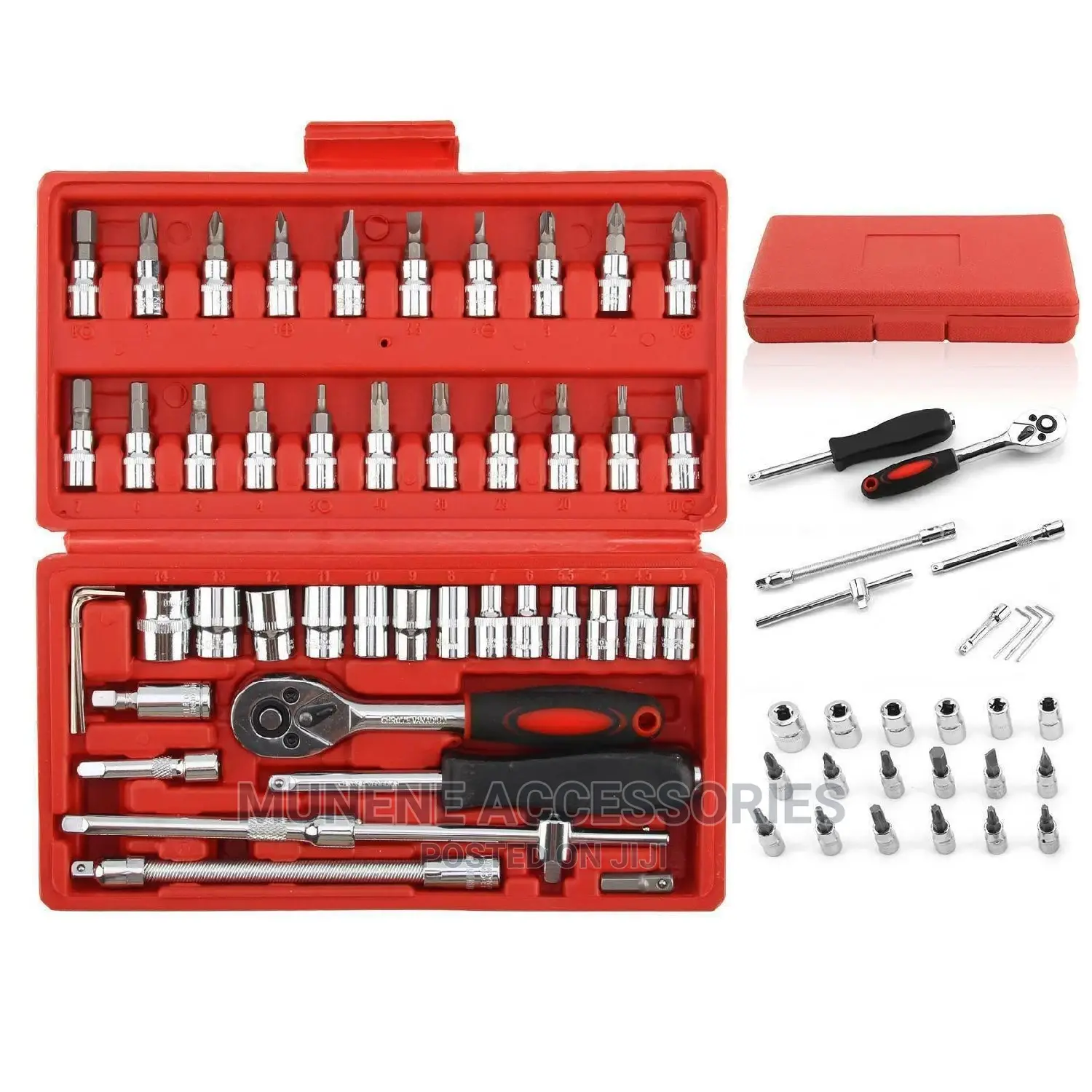 46pc 1⁄4" 1/4inch Ratchet Socket Set With Allen Key Hex Head