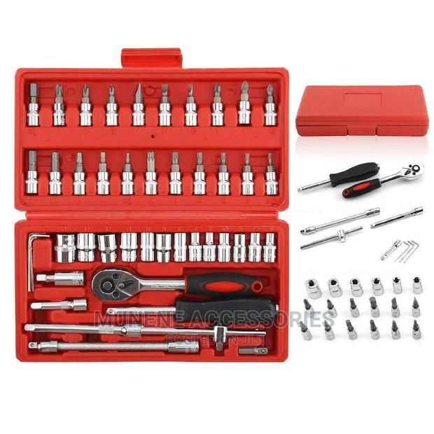 46pc 1⁄4" 1/4inch Ratchet Socket Set With Allen Key Hex Head - main view
