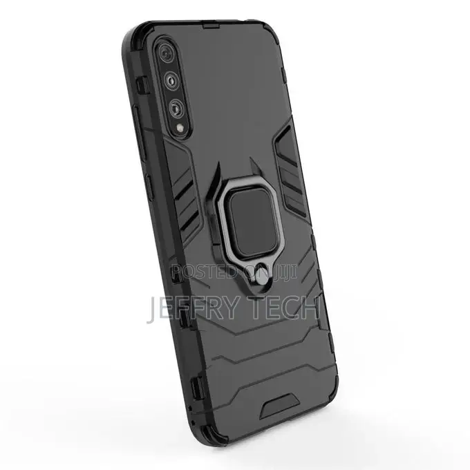Case for Huawei Y8p Silicone PC Metal Ring Holder Cover - Bl