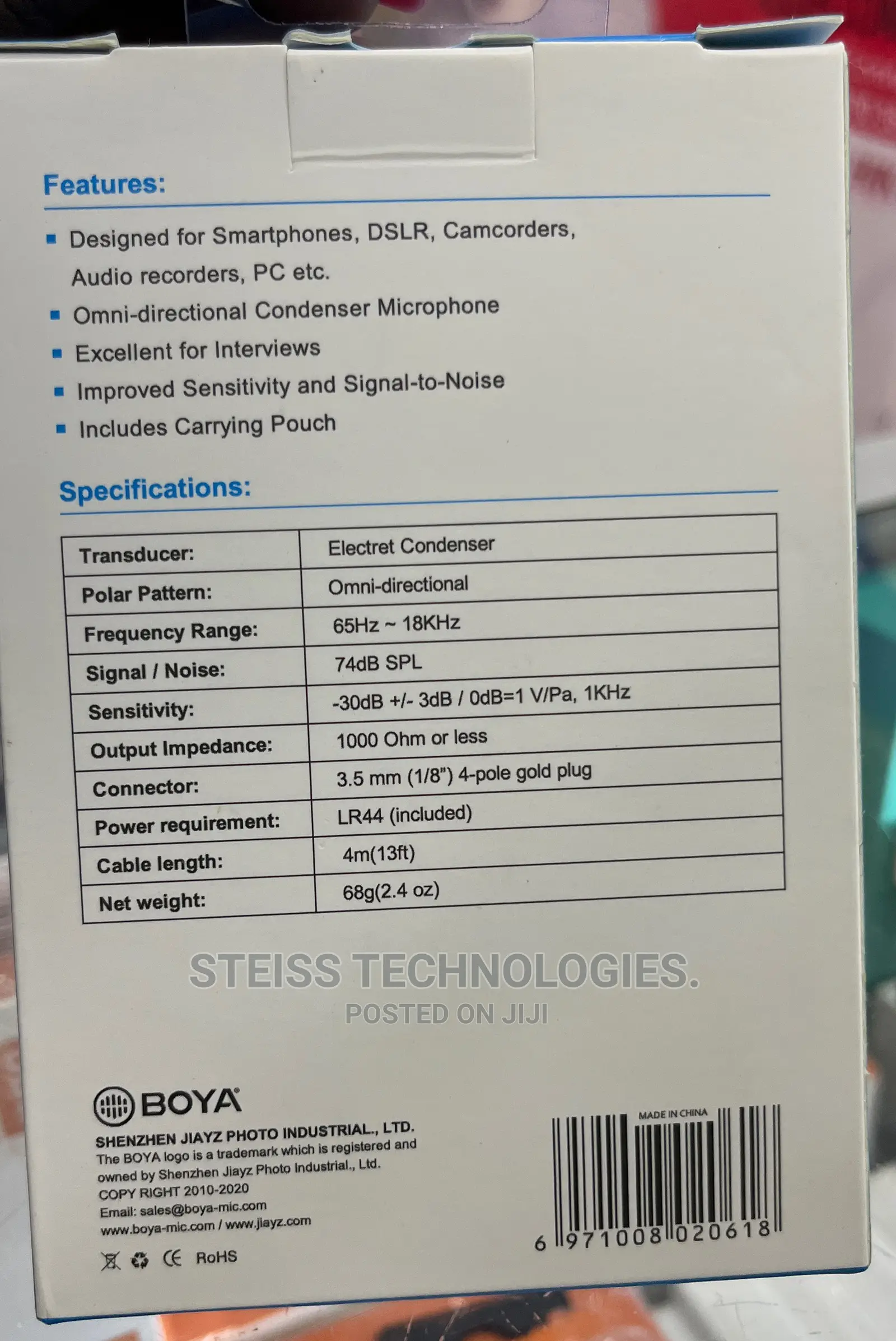 Dual Omni Directional Lavalier Mic.