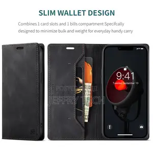 Autspace iPhone 14 RFID Blocking Wallet Magnetic Case Black
