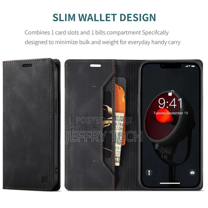 Autspace iPhone 14 RFID Blocking Wallet Magnetic Case Black