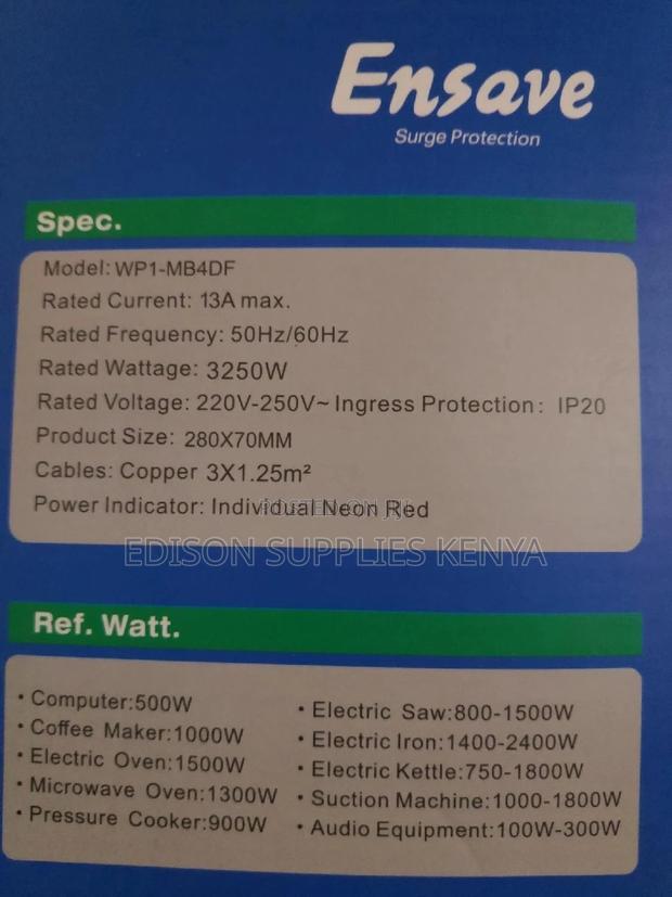 Ensave Extension Cable 4 Way With Surge Protect Multiplug - thumbnail 3