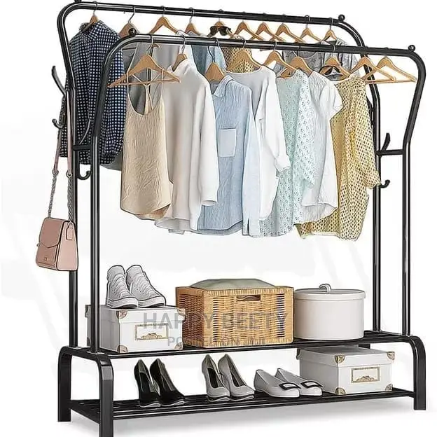 Double Pole Clothrack With Double Storage Rack