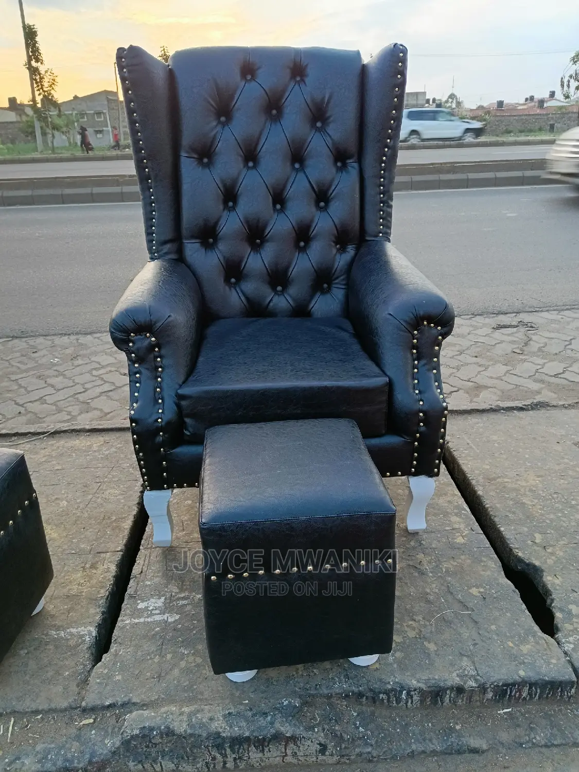 Leather King Chair and a Pouf
