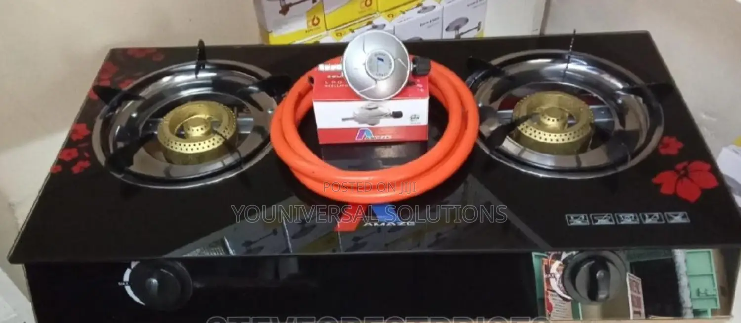Complete Glasstable Top Two Burner Gas Cooker.