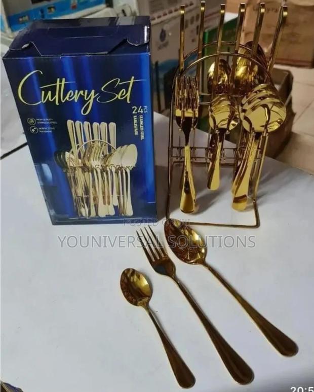 24 Pieces Gold Cutlery Set.