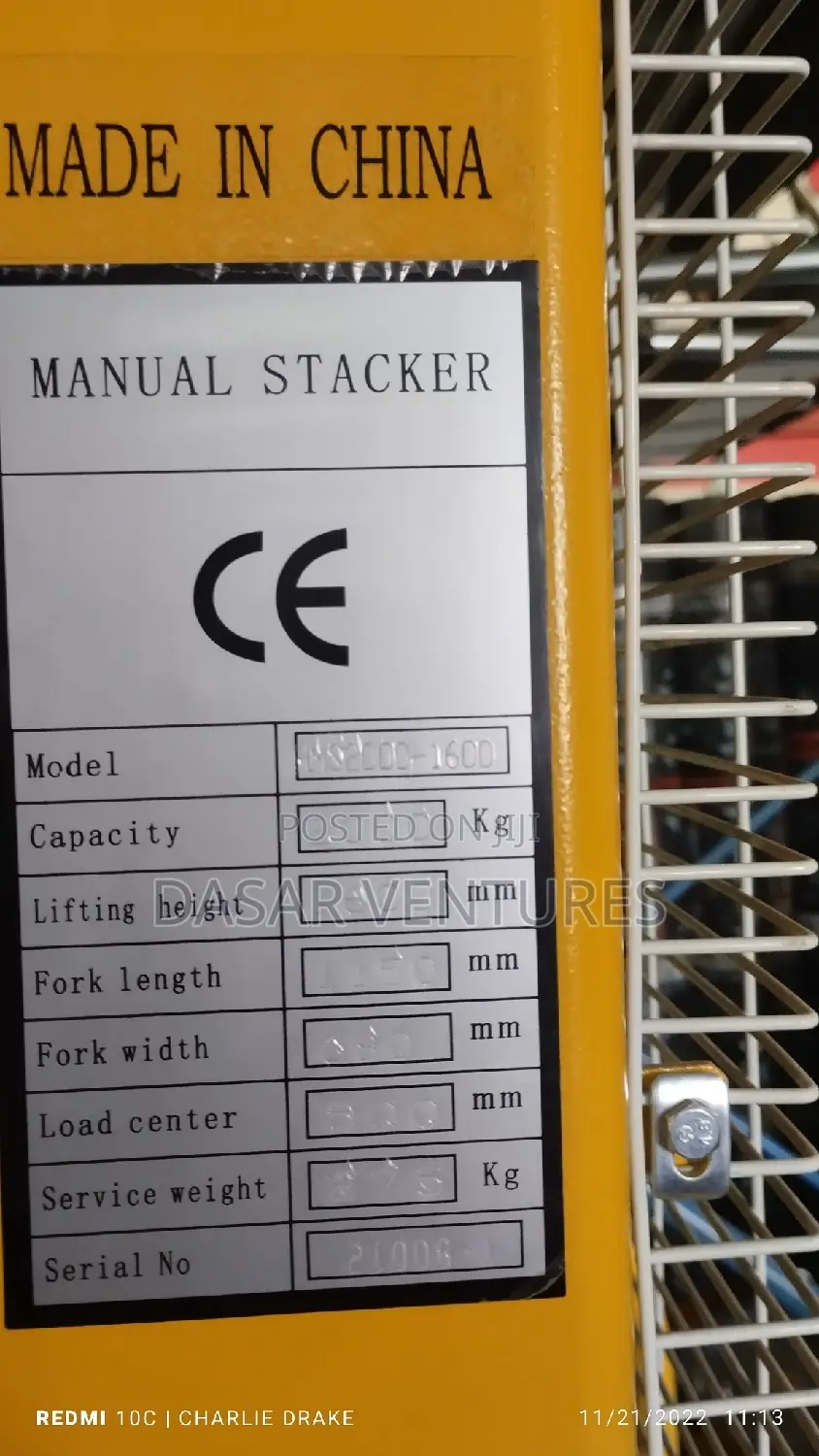 Manual Stacker (Fork Lift) 2 Ton