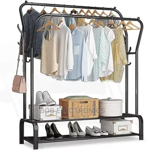 Curved Double Pole Clothes Hanging Rack With Double Storage