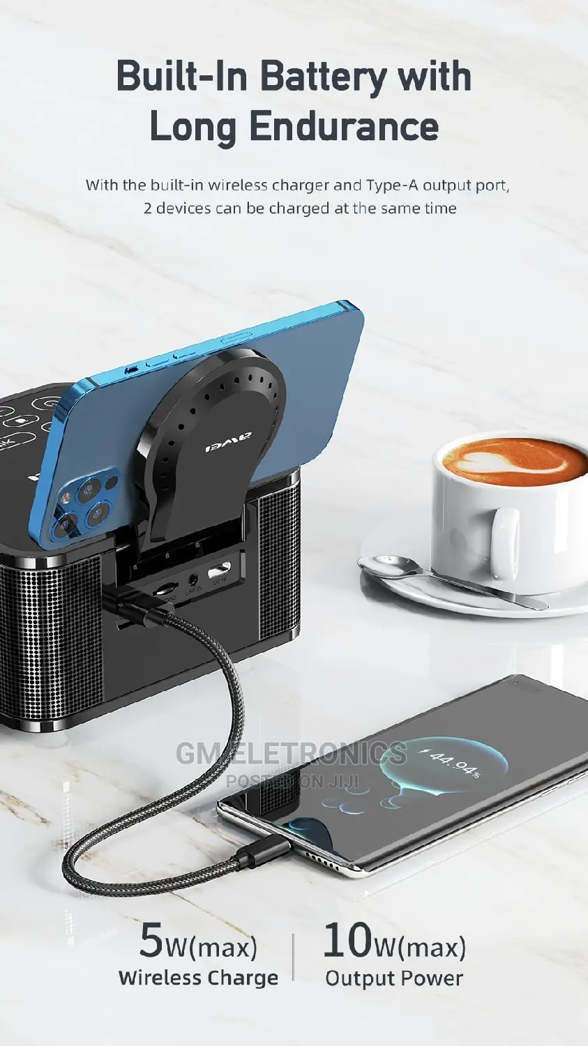AWEI Y332 Wireless Speaker With Power Bank Clock.