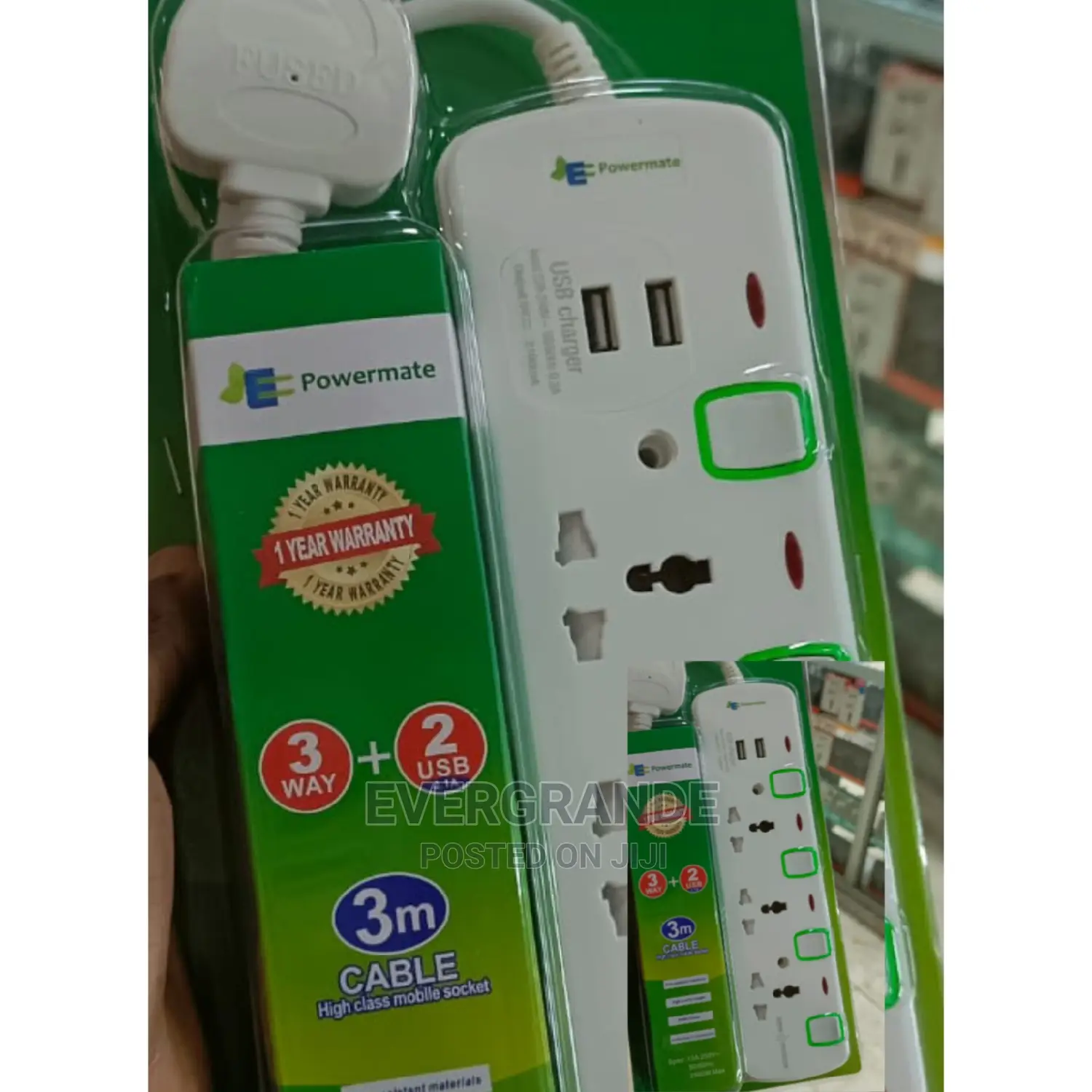 Powermate Extension 3 Ways 3 M Cable ,Usb and Surge