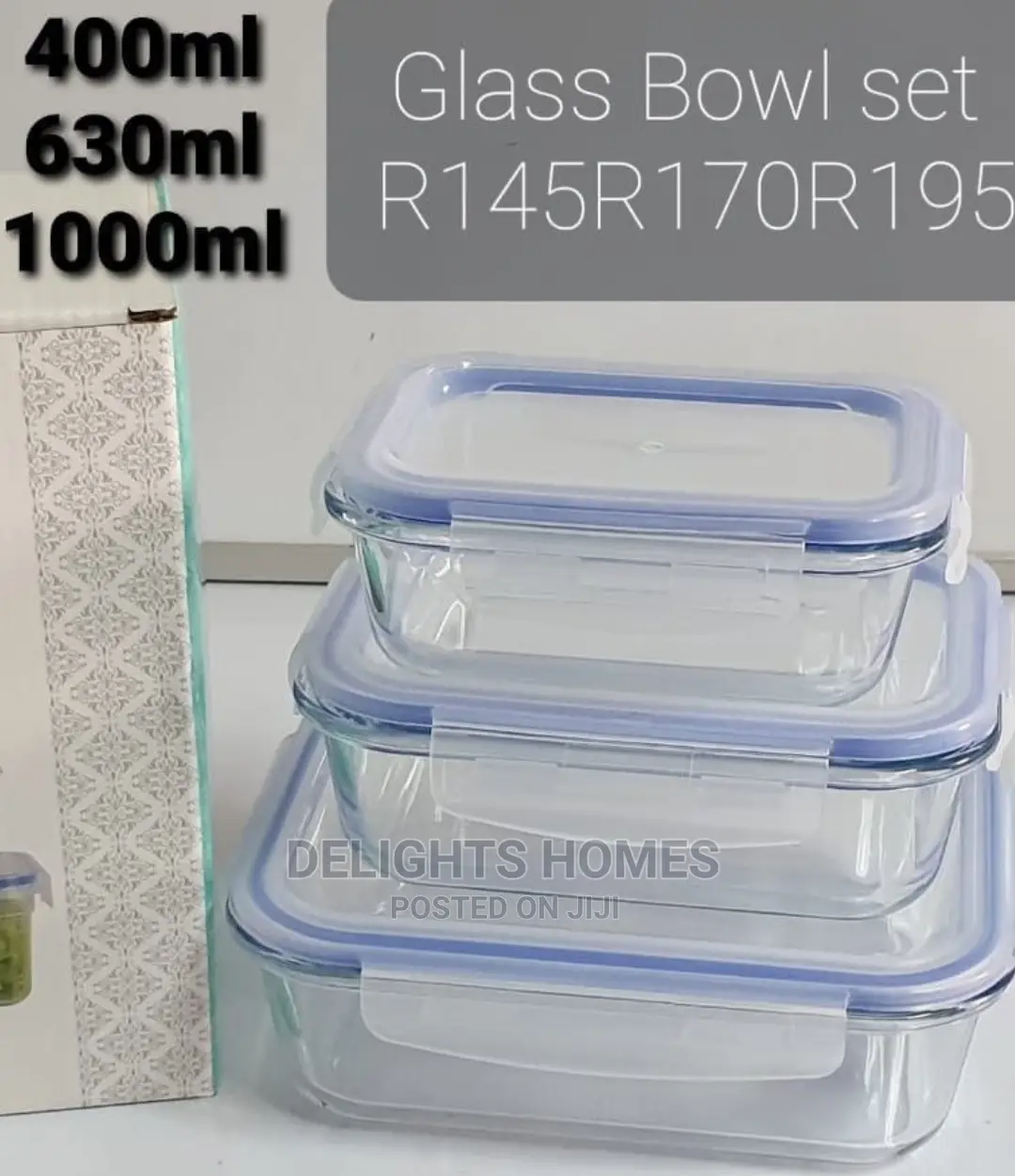 3pcs Square Glass Storage Bowl Set