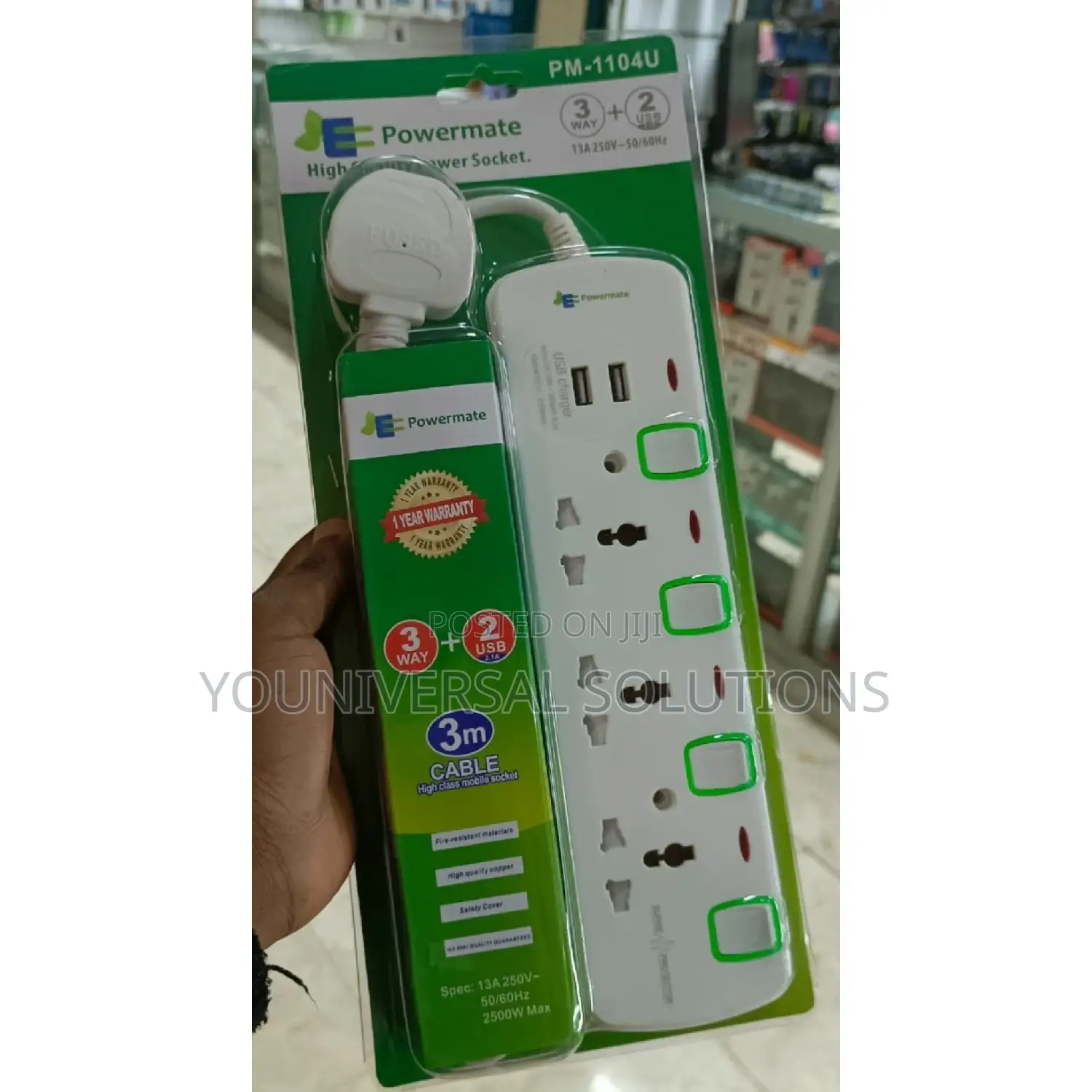 3 Ways Powermate Extension With Two Usb and Power Surge.