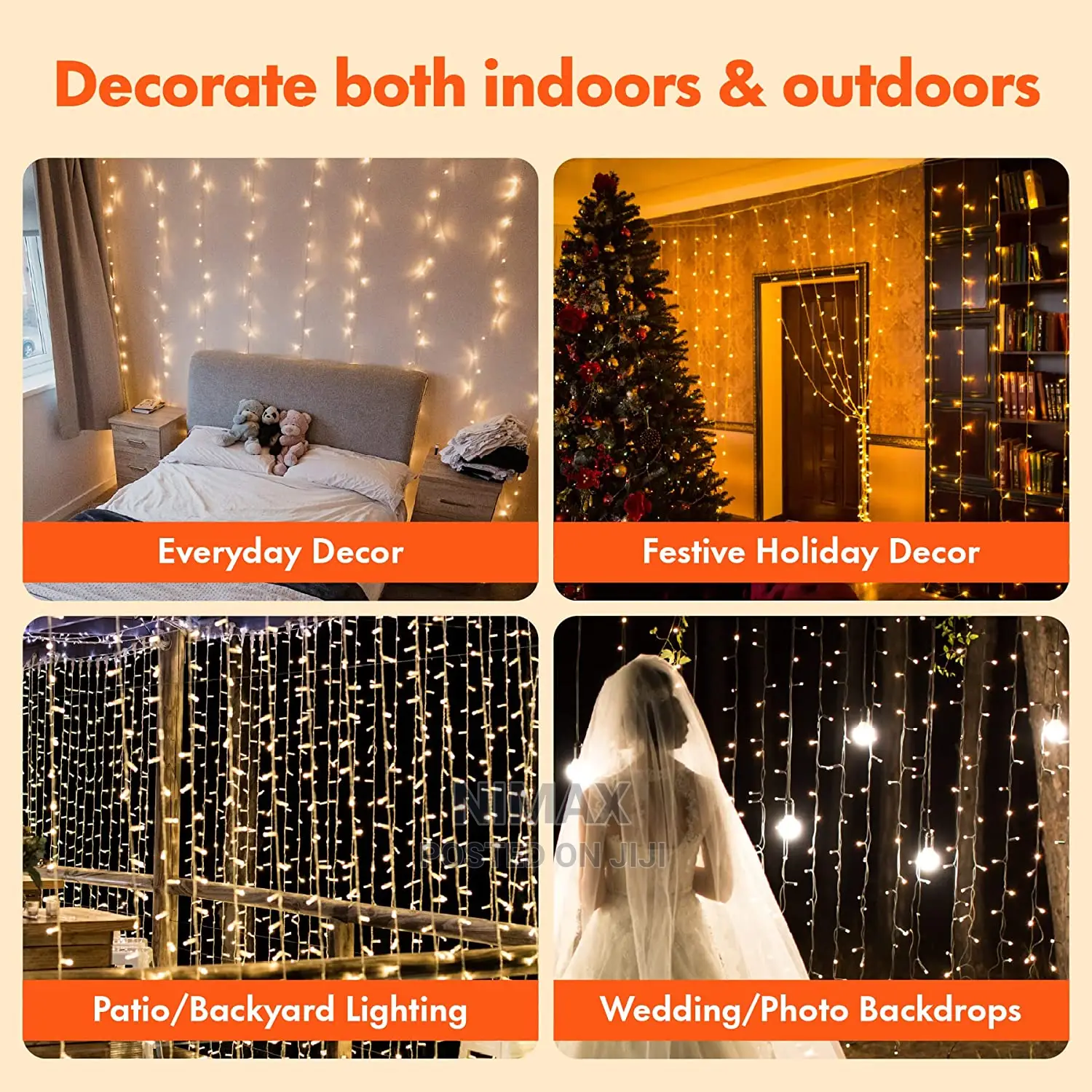 Window Curtain String Light 3m by 3m Warm White