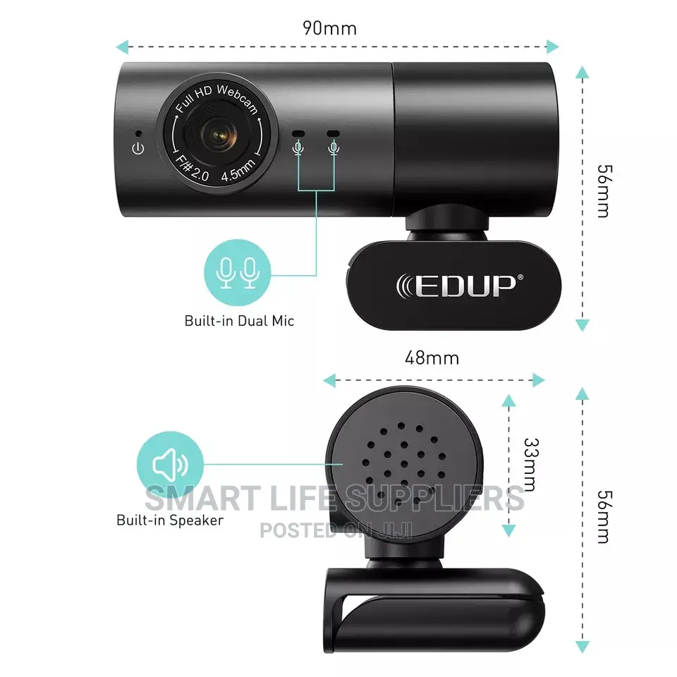 1080P Webcam Video Camera Dual Noise Cancelling Mic