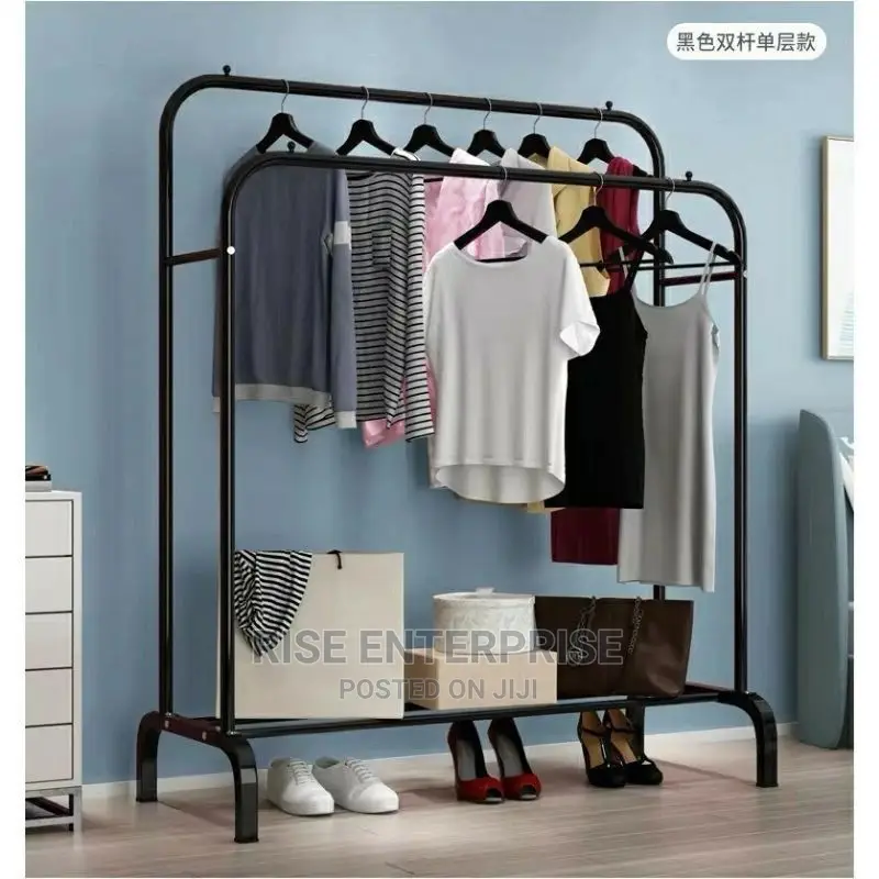 Clothes Stand Rack With Top Rod and Lower Storage Shelf