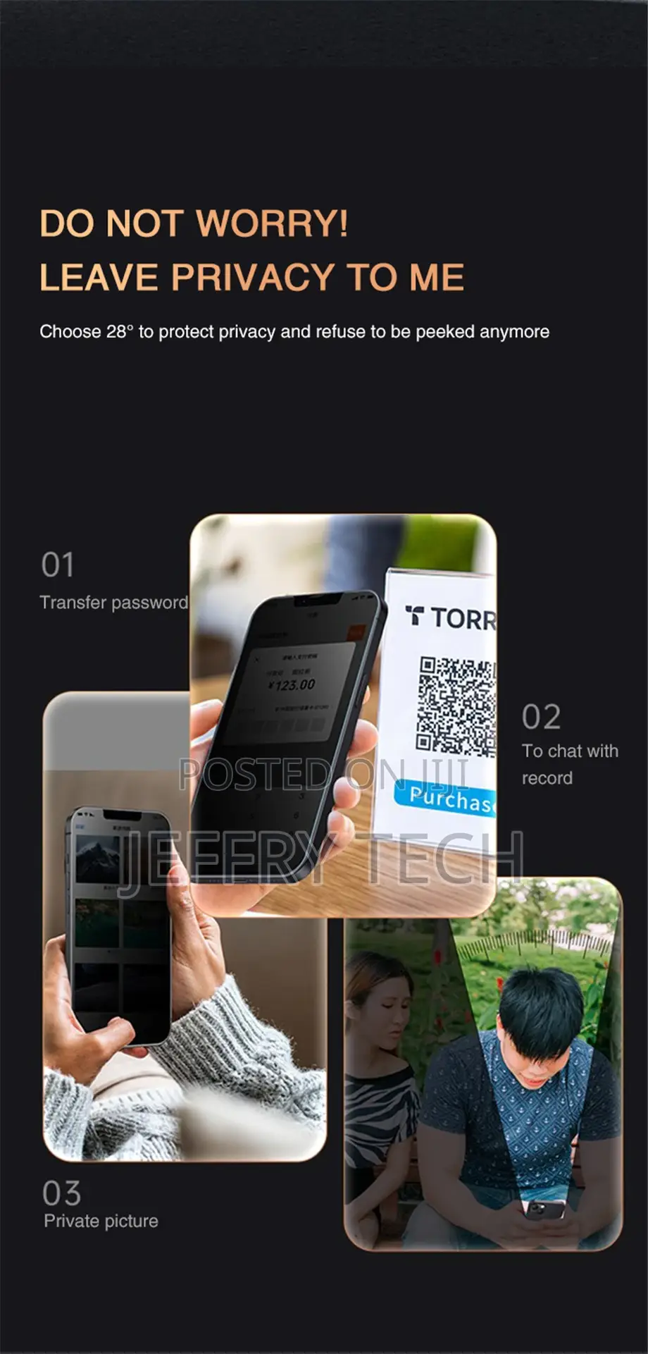 3PCS Privacy Screen Protector for iPhone 14 PRO MAX Anti-Spy
