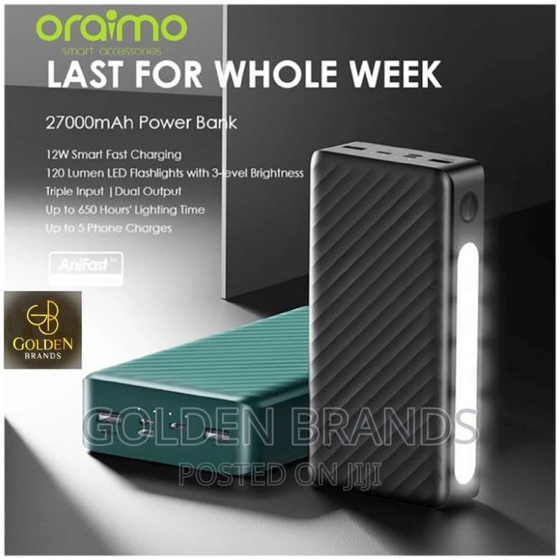Oraimo 27000 Mah Power Bank, Last 1 Wk + 3level Bright Torch