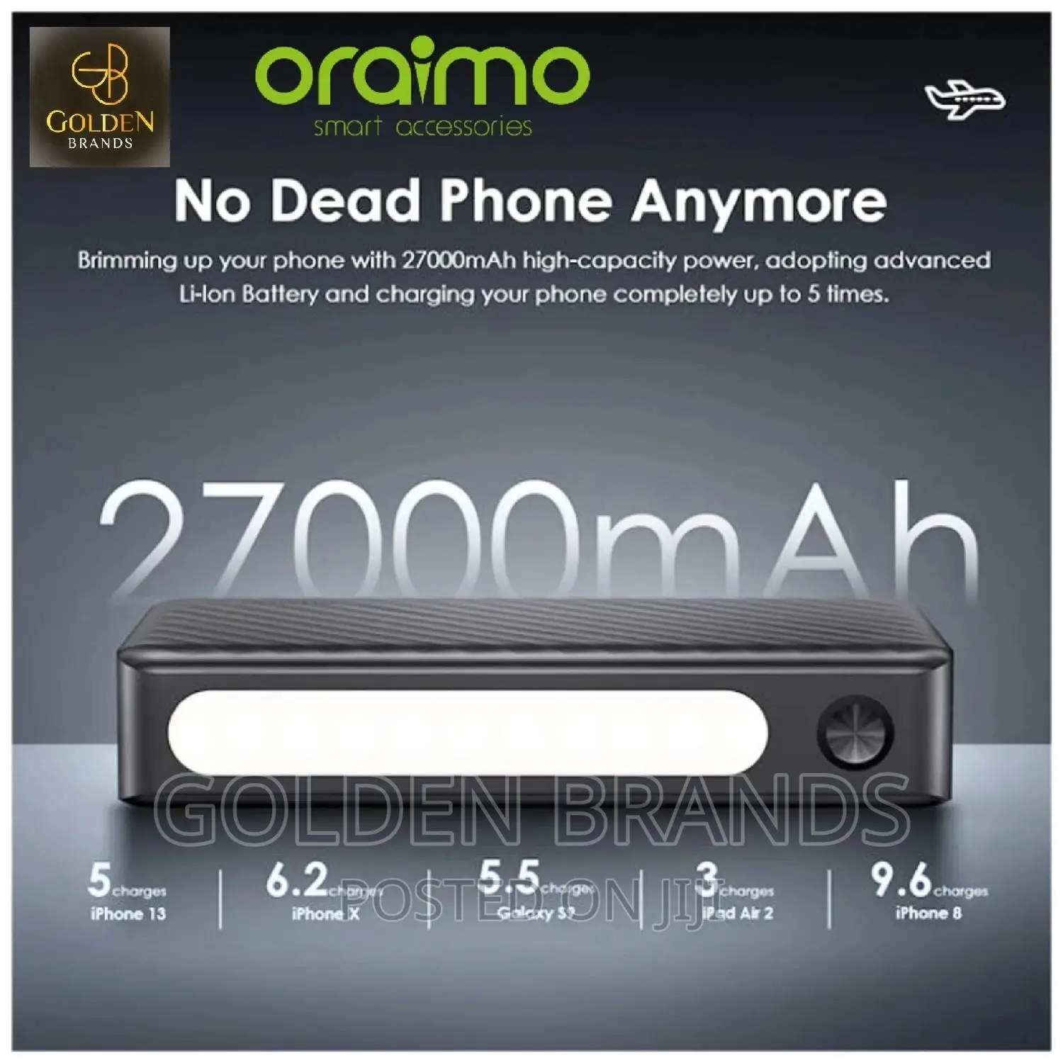 Oraimo 27000 Mah Power Bank, Last 1 Wk + 3level Bright Torch