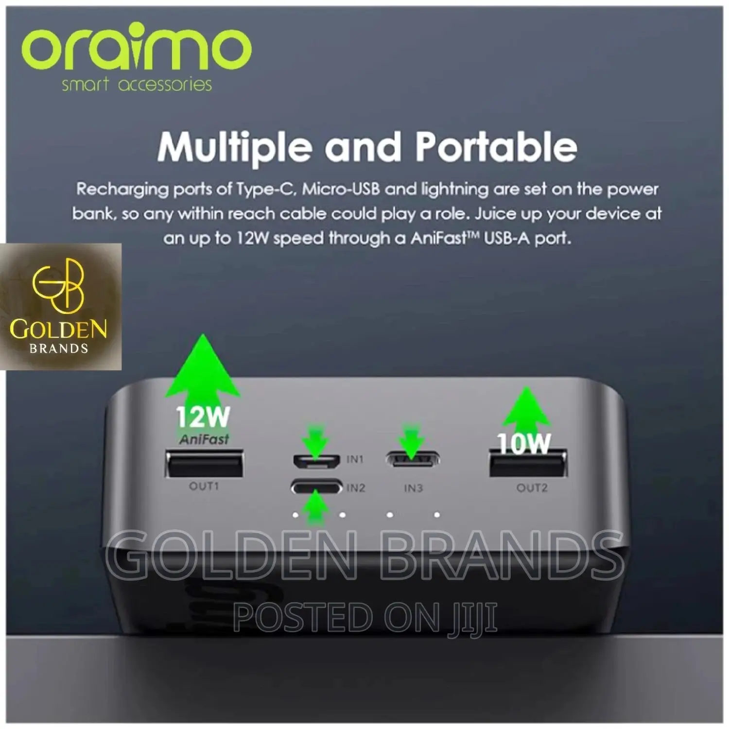 Oraimo 27000 Mah Power Bank, Last 1 Wk + 3level Bright Torch