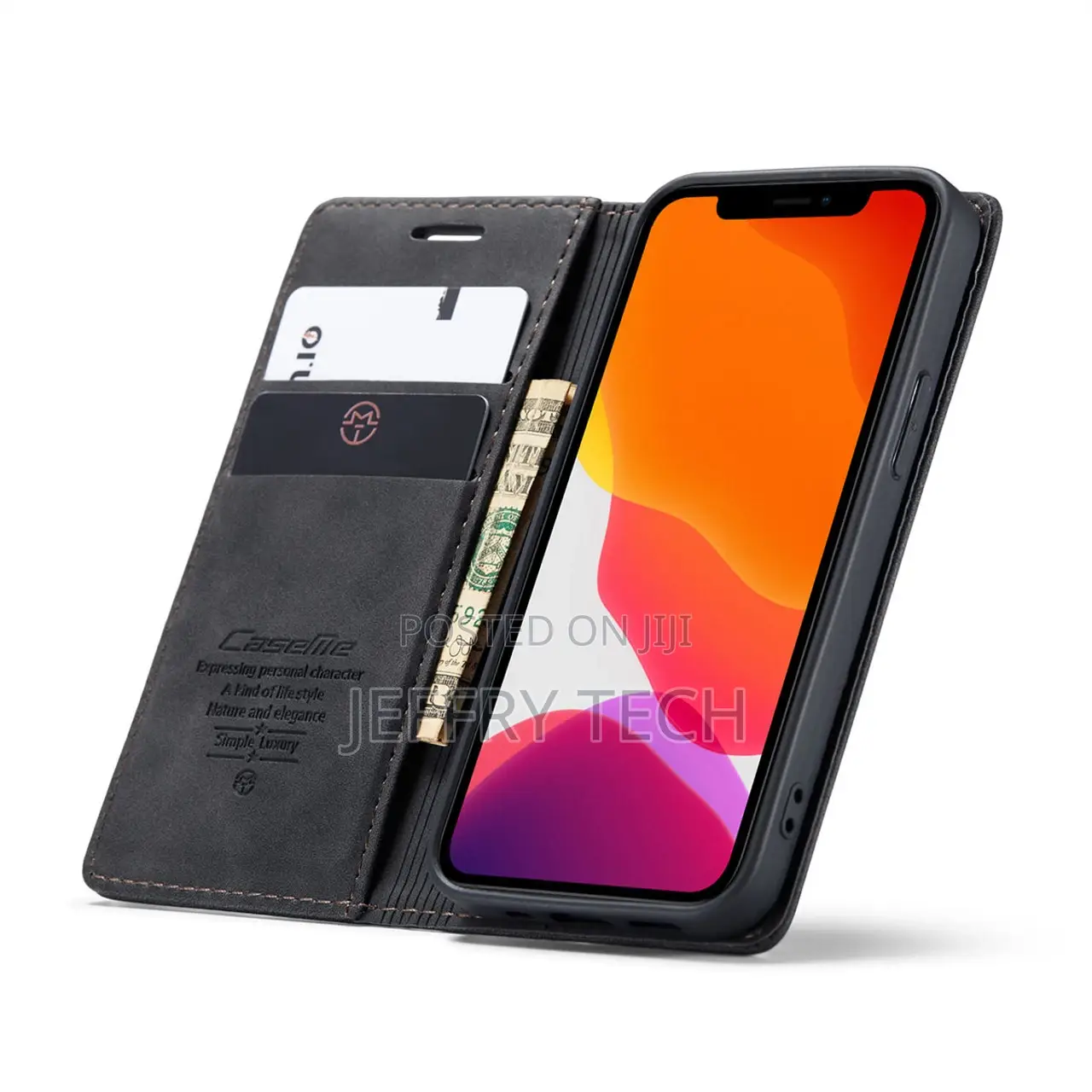Black iPhone 12 Pro Genuine Caseme Compact Flip Wallet Case