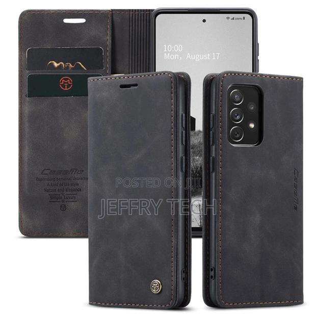 Black Galaxy A73 5G Caseme Slim Magnetic Classy Wallet Case