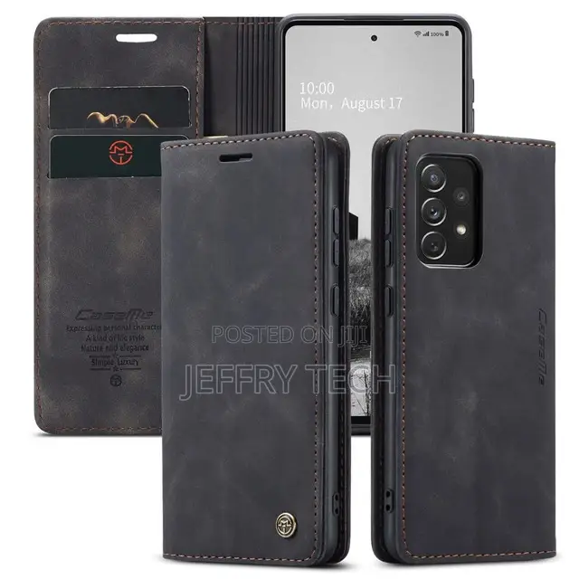 Black Galaxy A73 5G Caseme Slim Magnetic Classy Wallet Case