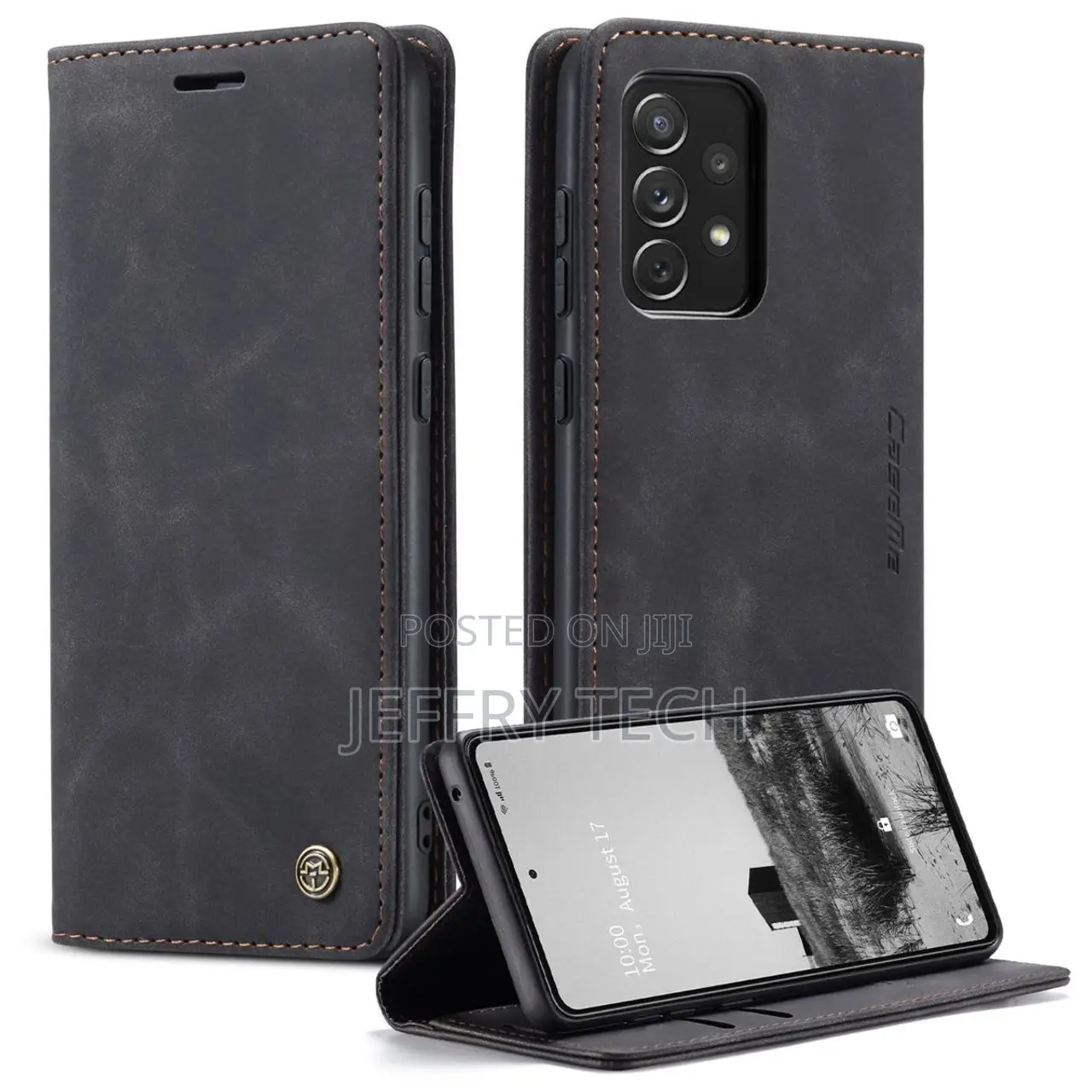 Black Galaxy A73 5G Caseme Slim Magnetic Classy Wallet Case