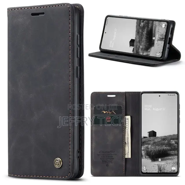 Black Galaxy A73 5G Caseme Slim Magnetic Classy Wallet Case