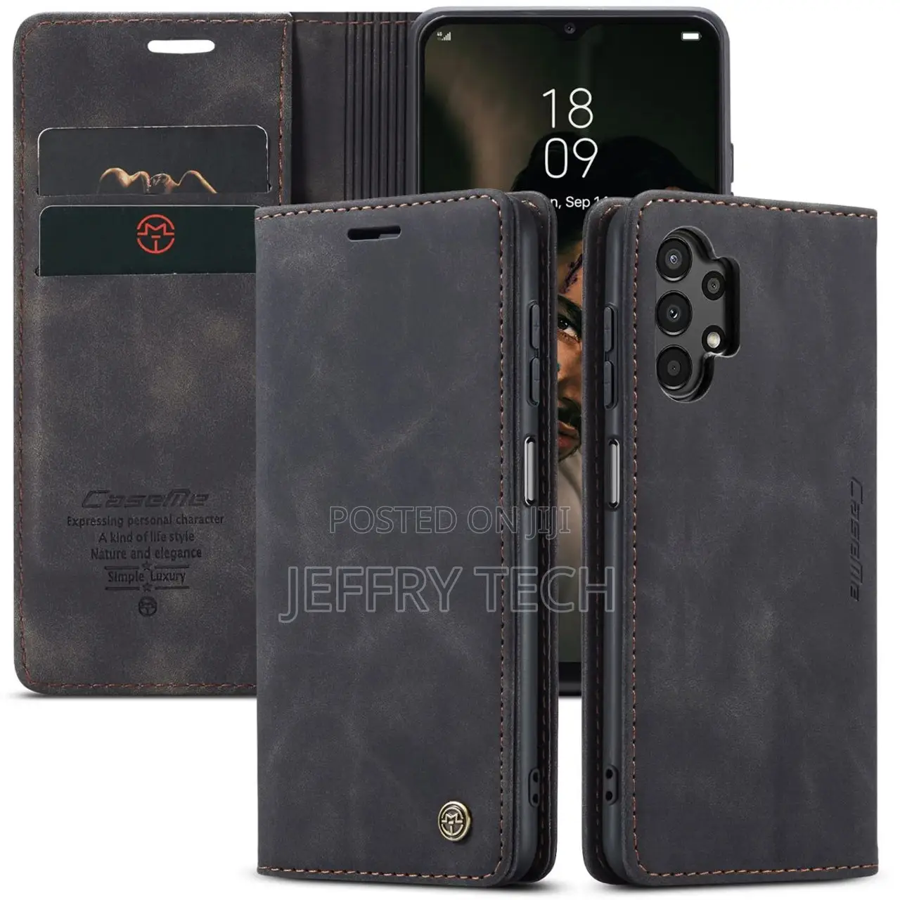 Black Galaxy A13 Caseme Compact Flip Wallet Case