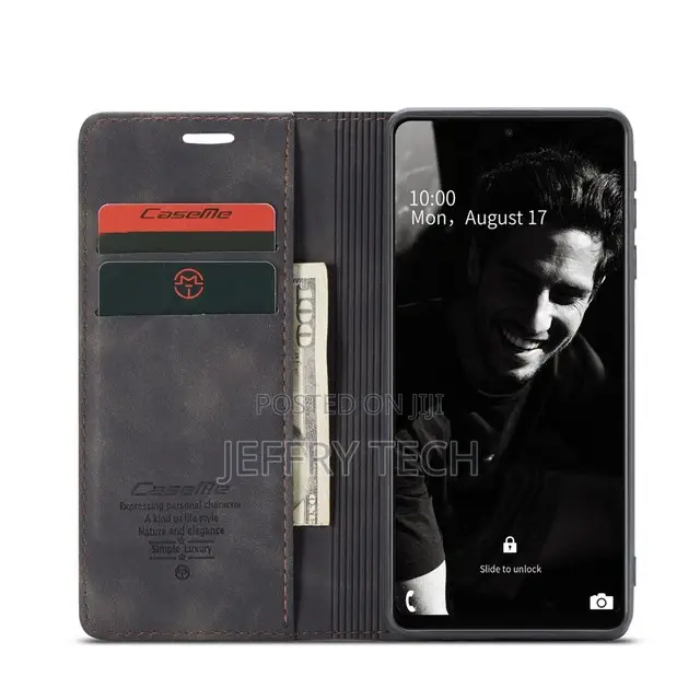 Black Galaxy A72 Caseme Slim Magnetic Classy Wallet Case