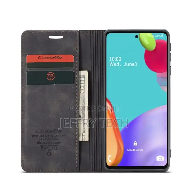 Black Galaxy A52 Caseme Soft Matte Exceptional Wallet Case