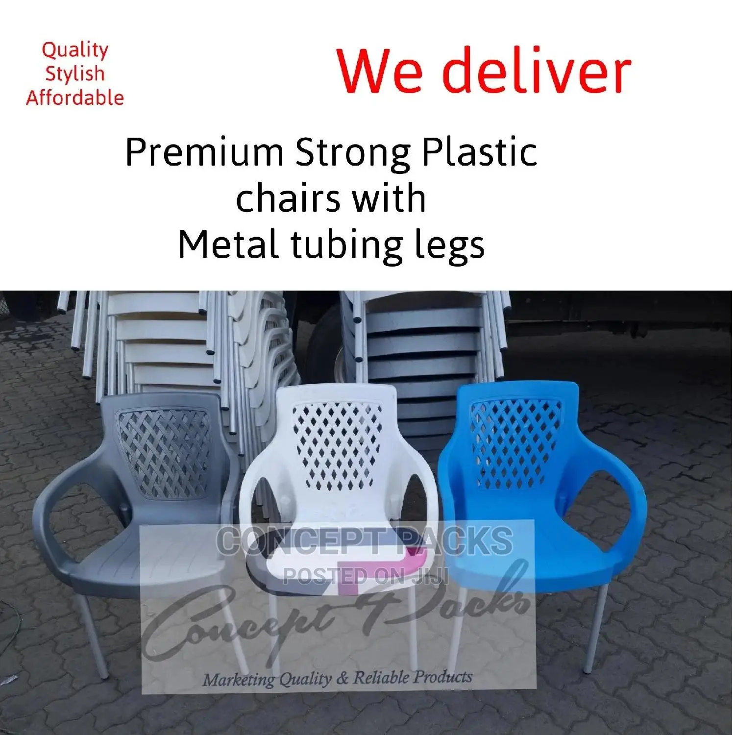 Assorted Strong Comfortable Plastic Chair W Metal Tubing Leg