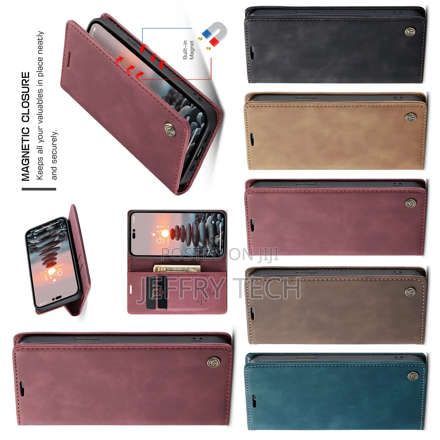 Caseme for iPhone 14 Pro Case Leather Slots Magnetic Wallel