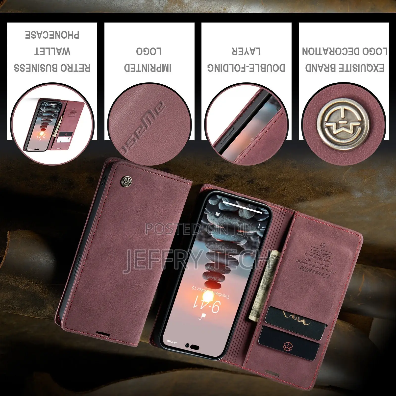 Caseme for iPhone 14 Pro Case Leather Slots Magnetic Wallel