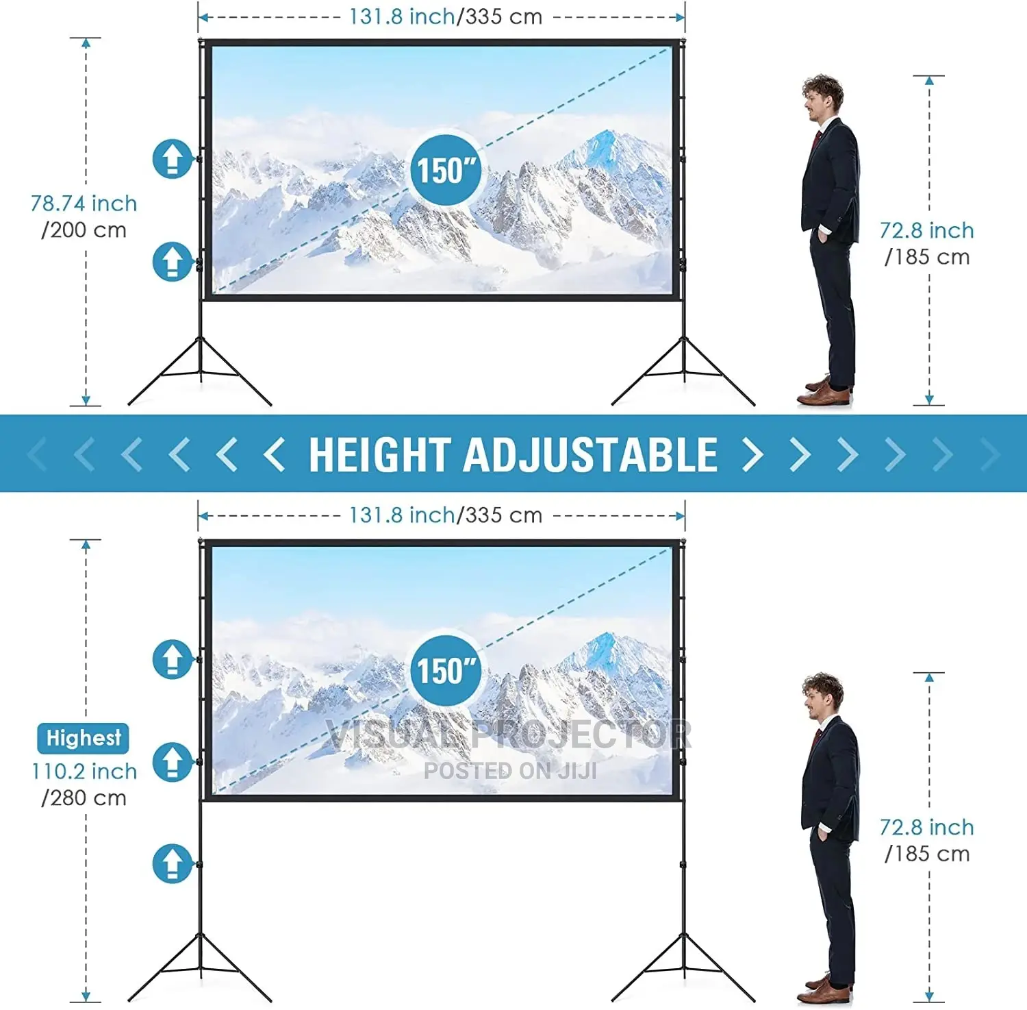 Projector Screen and Stand 100 Inch, 225 X 125 Cm