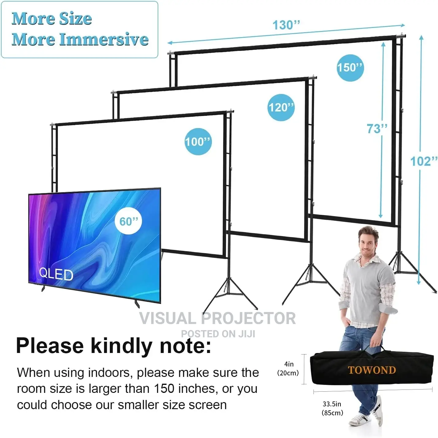 Projector Screen and Stand 120 Inch, 266 X150 Cm