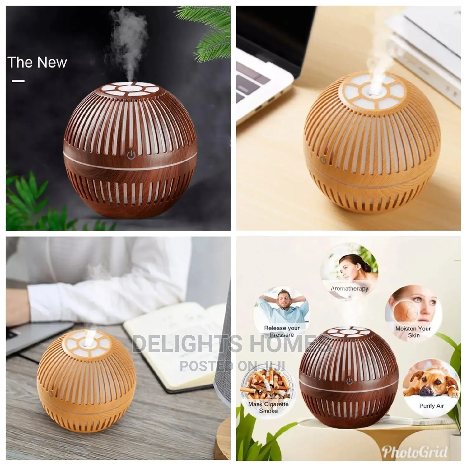 300ml Wood Grain Round Shape Air Humidifier