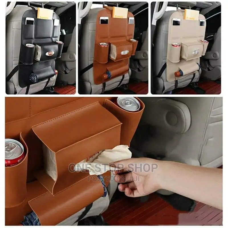 Black,Grey,Brown,Baije 2pcs Leather Back Seat Organizer