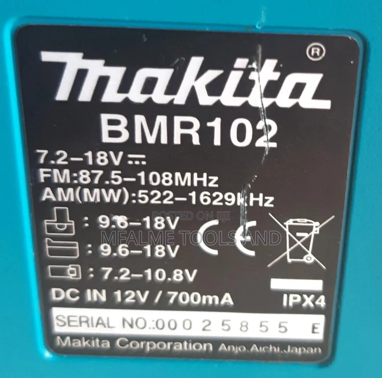 Radio Workshop Makita 12v Ac/Dc Aux Bluetooth Clear Fm Ex-Uk