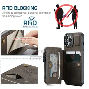 Caseme iPhone 13 Pro Zipper Leather Wallet Case With RFID Bl