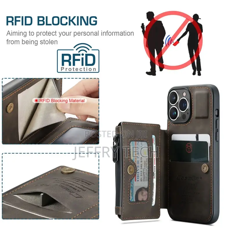 Caseme iPhone 13 Pro Zipper Leather Wallet Case With RFID Bl
