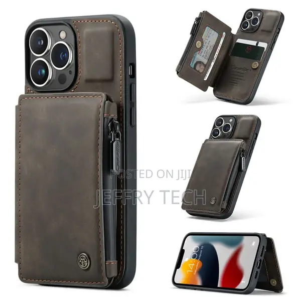 Caseme iPhone 13 Pro Zipper Leather Wallet Case With RFID Bl