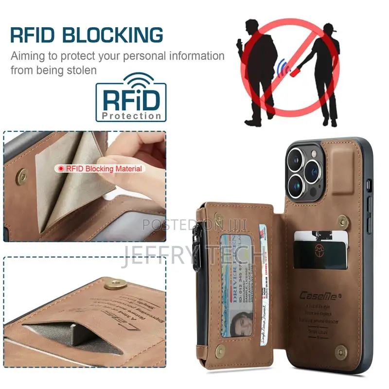 Caseme iPhone 13 Pro Max Zipper Leather Wallet Case With RFI