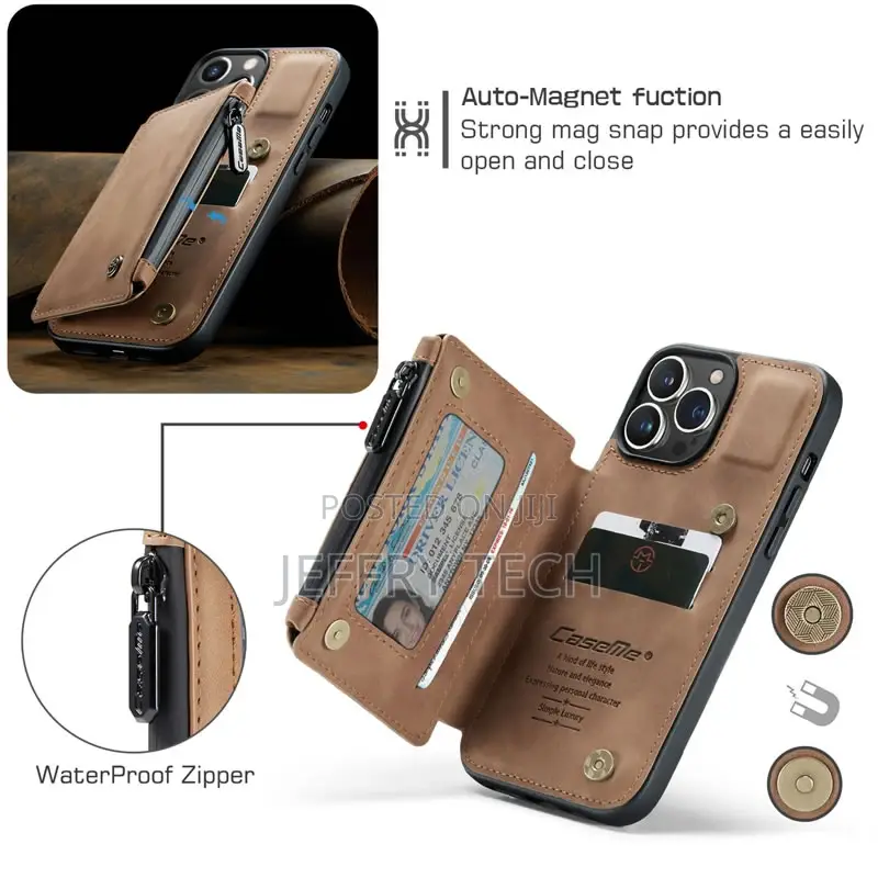 Caseme iPhone 13 Pro Max Zipper Leather Wallet Case With RFI