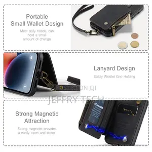 Caseme iPhone 14 Leather Zipper Wallet Case With Wrist Strap