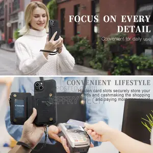 Caseme iPhone 14 Leather Zipper Wallet Case With Wrist Strap