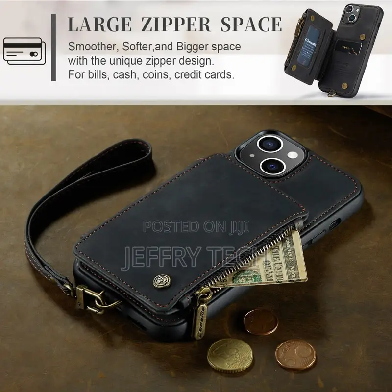 Caseme iPhone 14 Leather Zipper Wallet Case With Wrist Strap