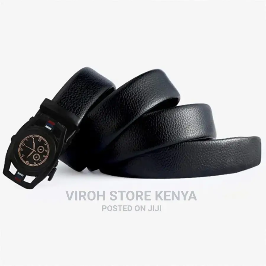 Men's Casual Leather Belt With Alloy Watchlike Buckle